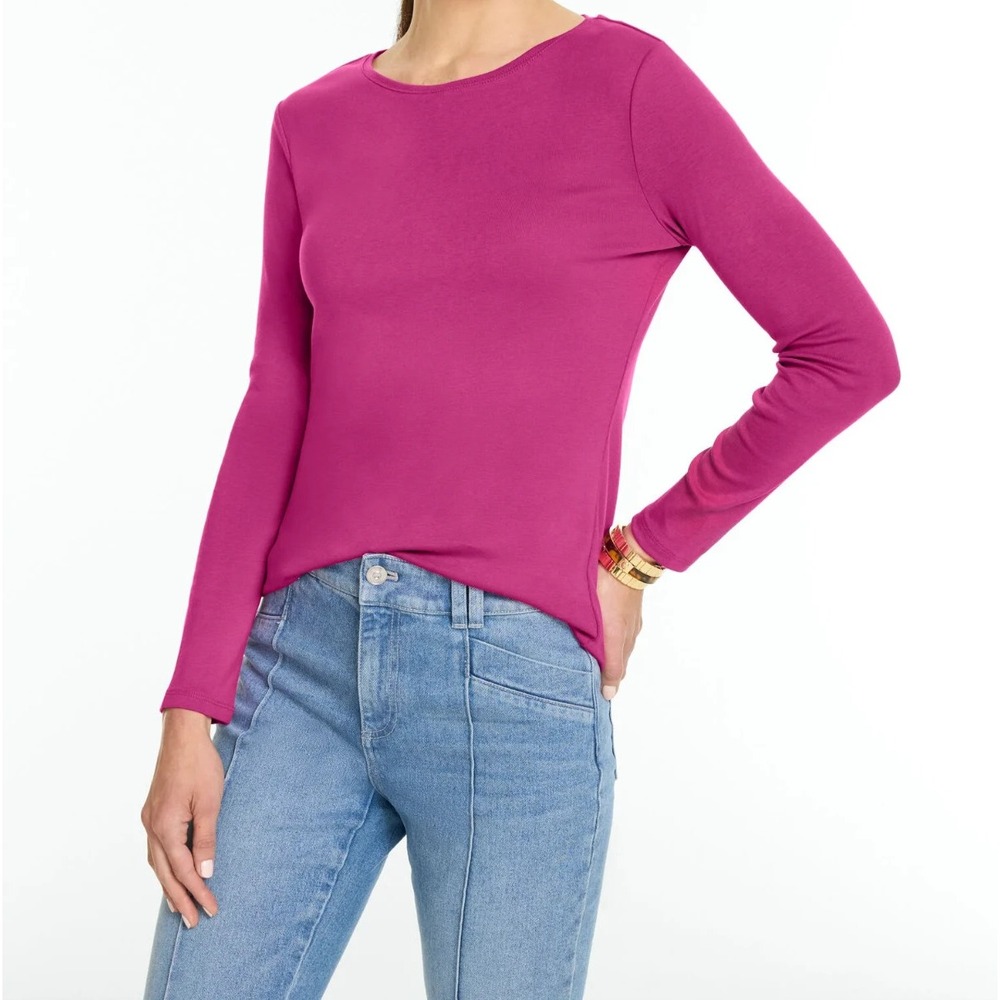 NWT J. JILL Cerise Pink PIMA COTTON Round Neck LONG-SLEEVES Blouse/Top Sz XL